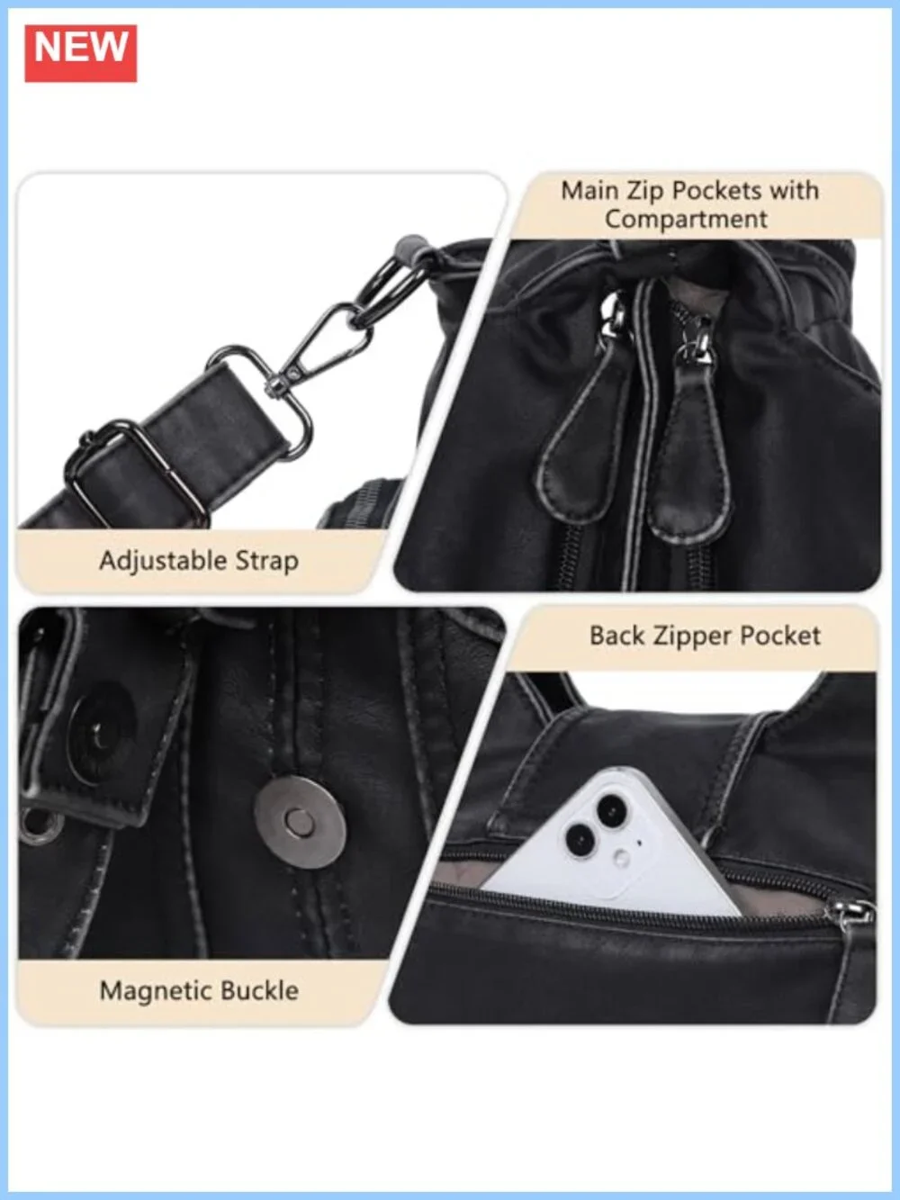 Vegan Leather Hobo Tote Bag Women Shoulder Purse Crossbody Handbag Roomy
